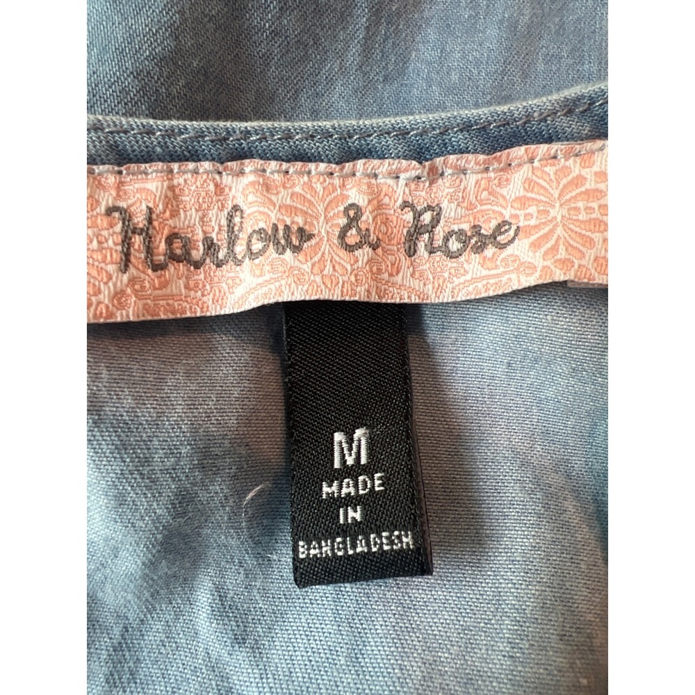 Harlow & Rose Womens Blue Floral Embroidered Cold Shoulder Denim Dress Size M - Picture 3 of 6